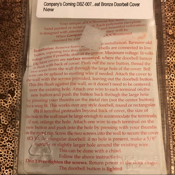 ‼️Leaf Shape with Lighted Door Bell Cover , NWT - Picture 4 of 6